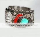 OLD PAWN Navajo Signed LEO THOMAS ♥ TURQUOISE CORAL Sterling Cuff 